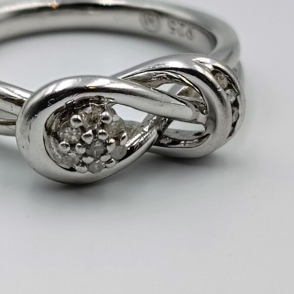 Sterling Silver 925 Designer Pave Diamond Knot Design Ring Sz 7 - Picture 3 of 15